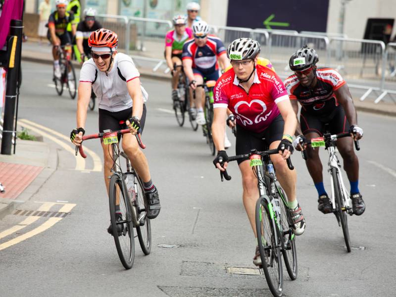 George, who had a cardiac arrest, cycling in a race