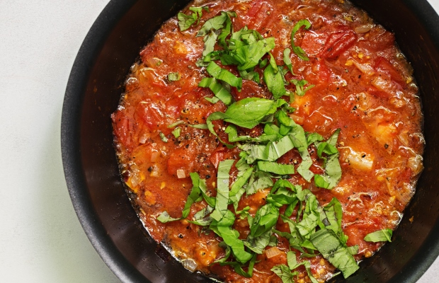 Pasta sauce in frying pan