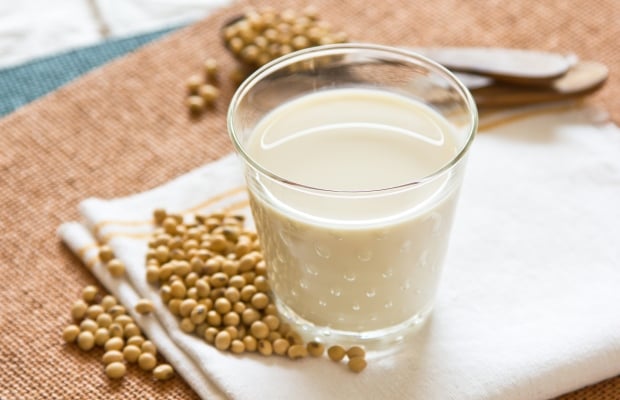 Soya beans and a glass of soya milk